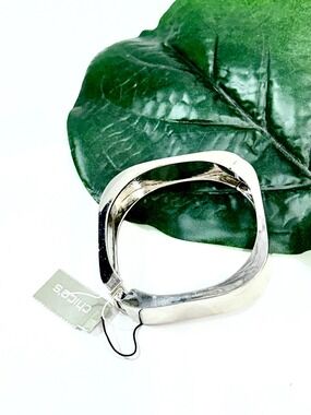 Chico's Silver Square Hinged Bangle Bracelet NWT